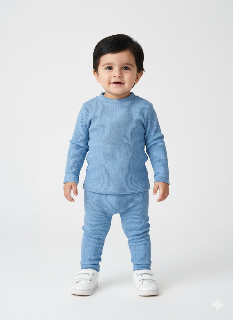 Light Blue Waffle Knit Sweat Set Infant