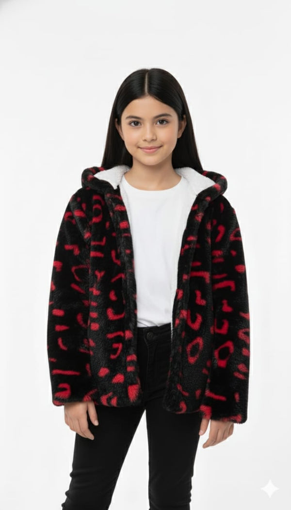 Black Cheetah Plush Fur Jacket