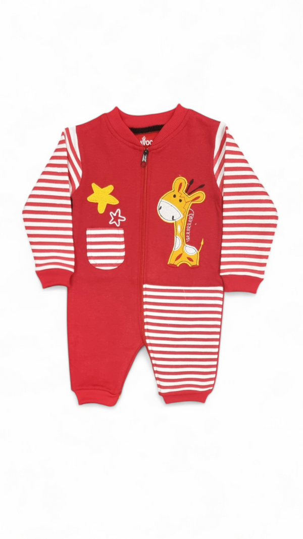 Striped Safari Giraffe Fleece Red Romper