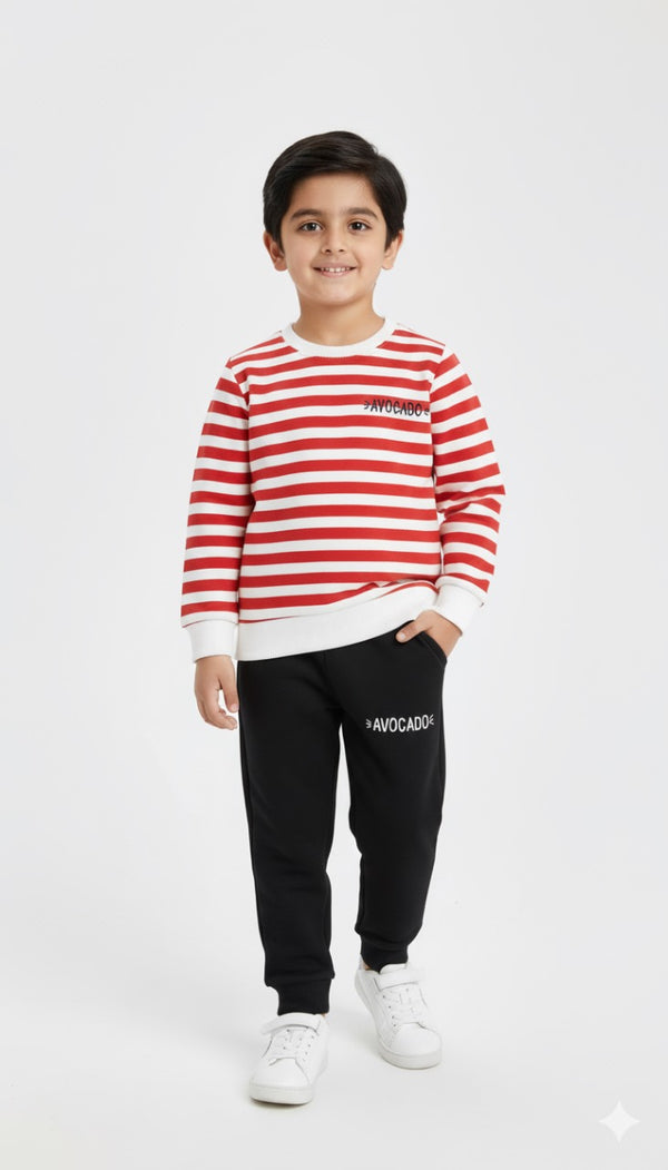Red Striped Avocado Fleece Sweatshirt & Trouser
