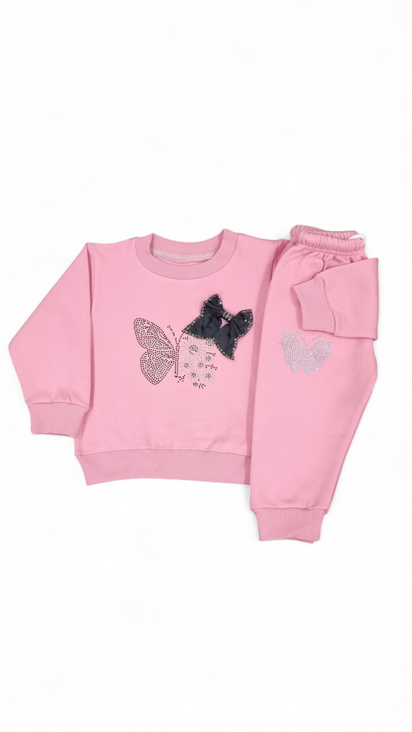 Glimmer Butterfly Ensemble Pink Fleece Sweatshirt & Trouser