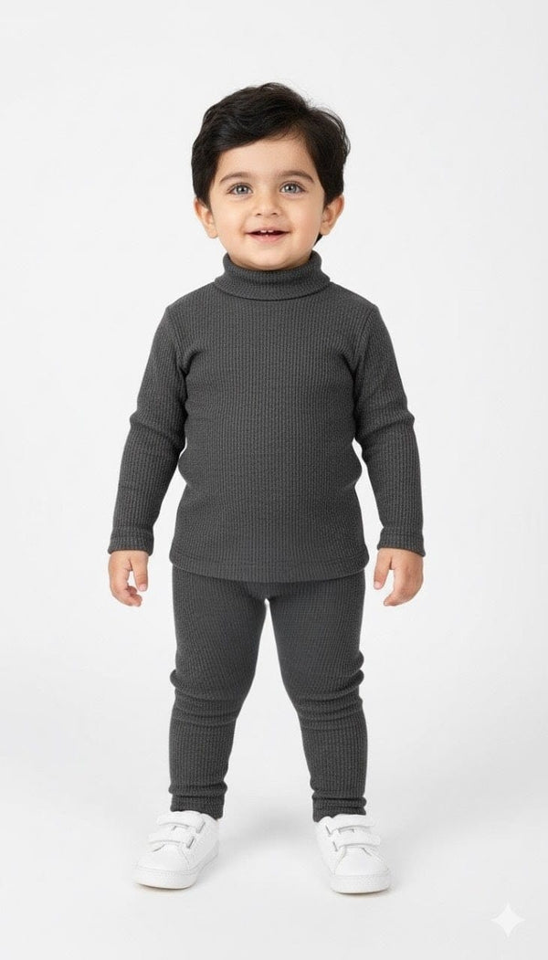 Ash Grey Ribbed Inner Mock Neck Set