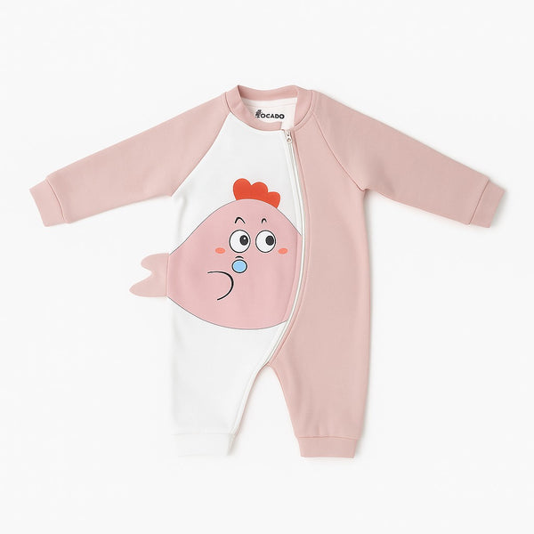 Pink Chicken Themed Fleece Romper