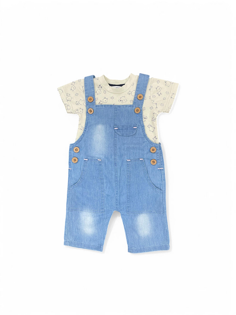 Printed Playfull All Over Tee & Denim Dungaree