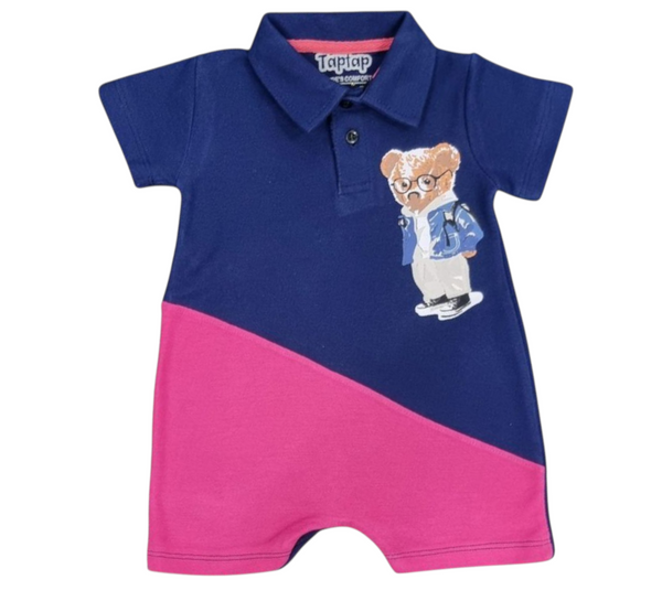 Cool Bear Navy & Pink Polo Romper