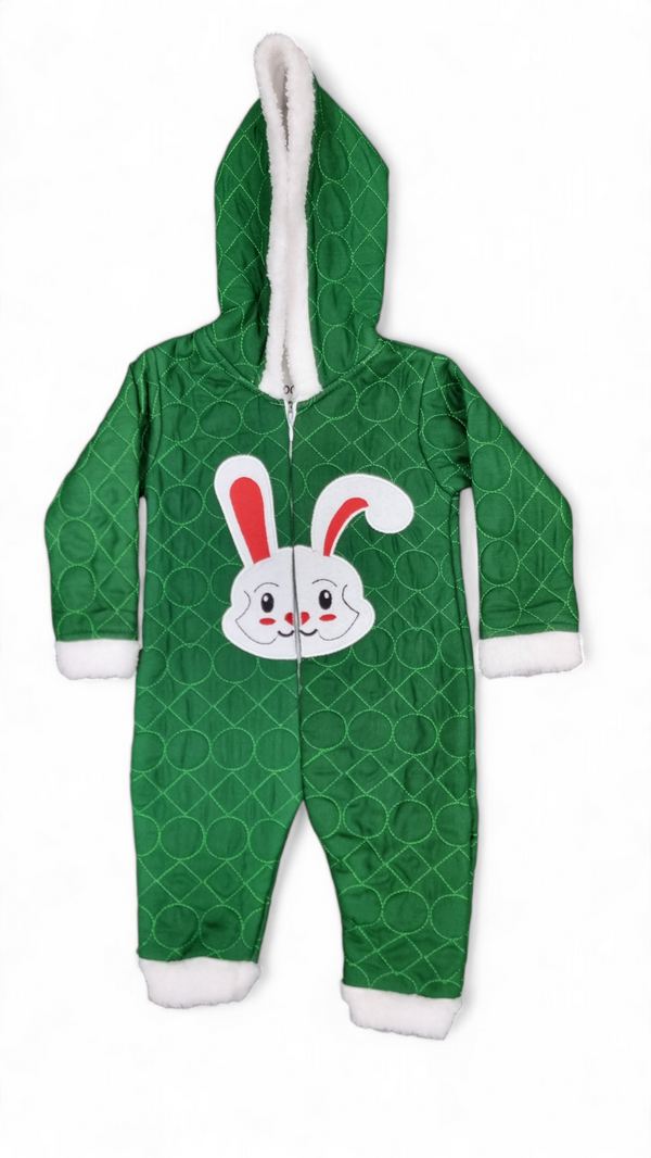 Warm Bunny Quilted Green Embossed Romper