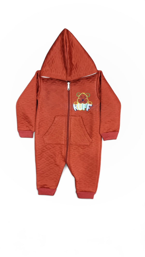 RUFF Embossed  Fleece Red Romper Infant