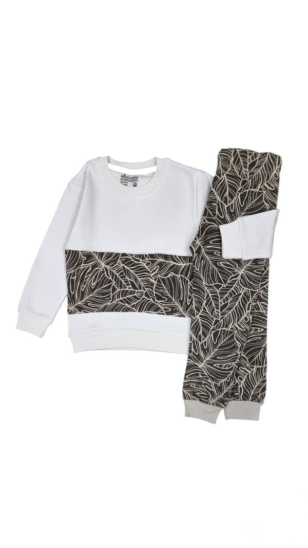 Botanical Leaf Print Fleece Sweatshirt & Trouser