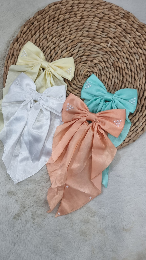 Satin Pearl Bow Hair Clip