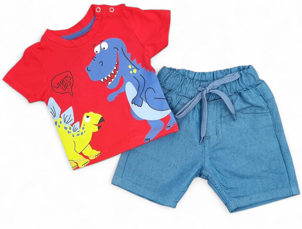 What's Up Dino Tee & Light Blue Cotton Short Infant