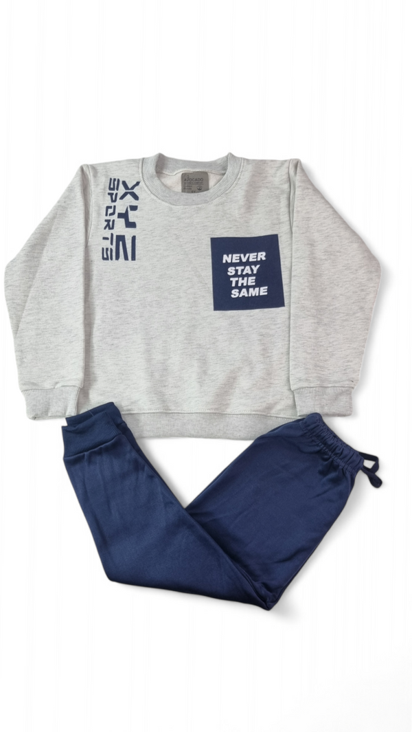 Dover White Never Stay Premium Sweatshirt & Navy Blue Trouser