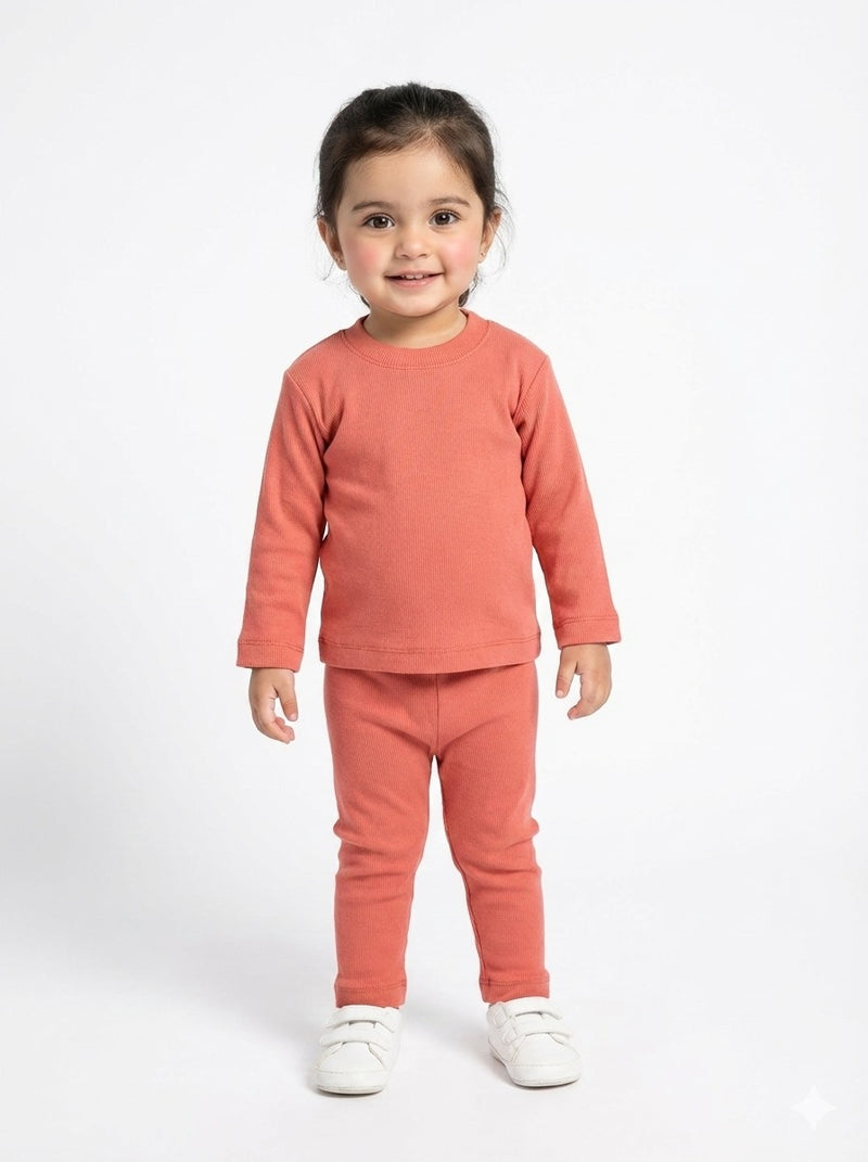Peach Pink Waffle Knit Sweat Set Infant