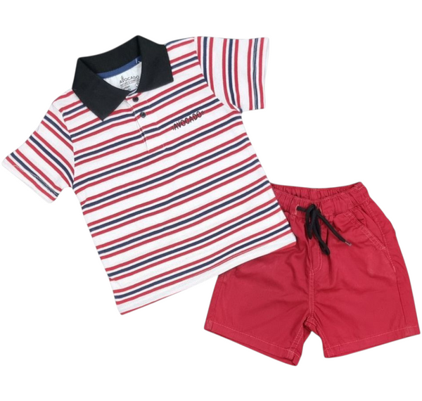 Red/White Stripper Polo & Mehroon  Cotton Shorts