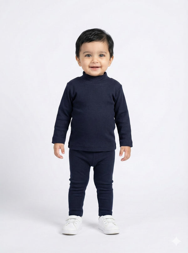 Navy Soft Cotton Mock Neck Set