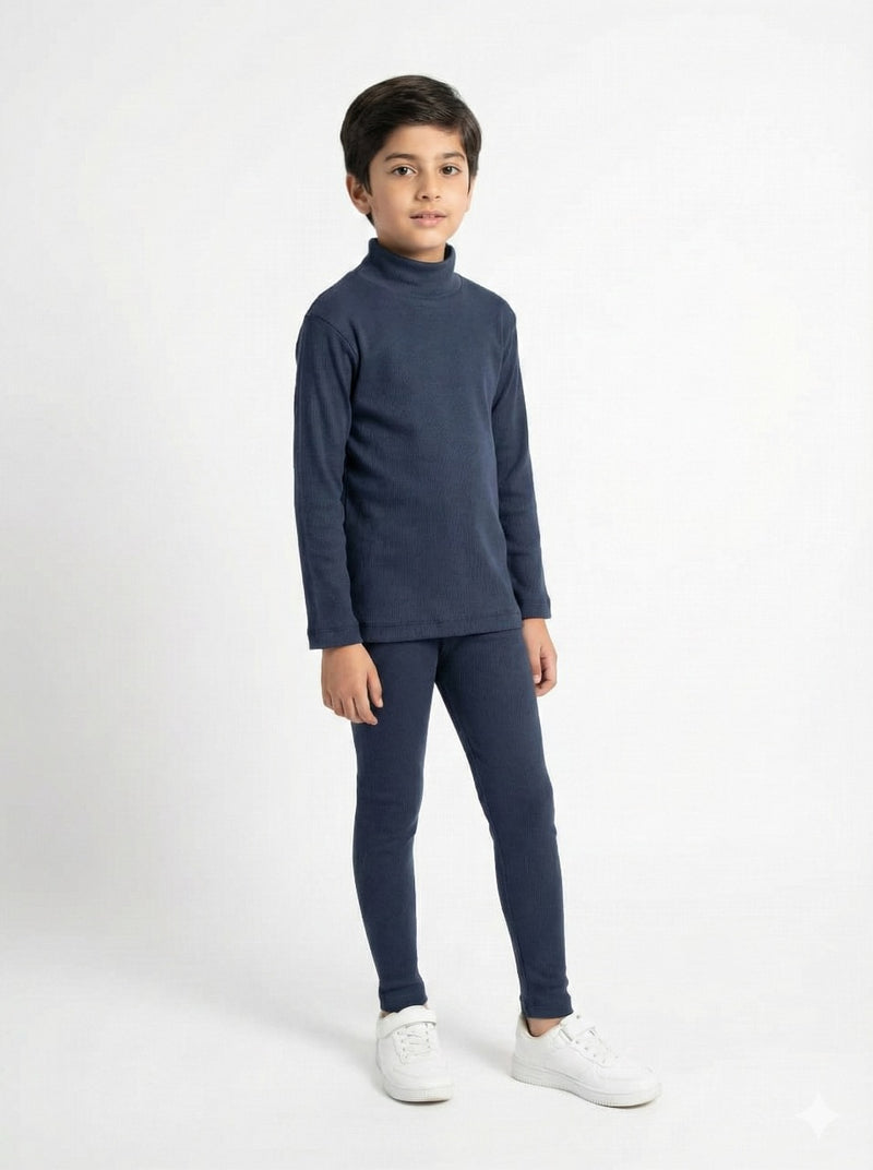 Navy Ribbed Mock Neck Set