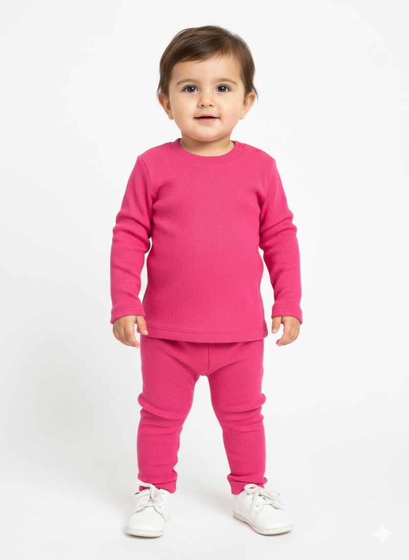 Rose Pink Waffle Knit Sweat Set Infant