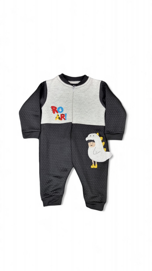 Dino Baby White/Black Panel Embossed Romper