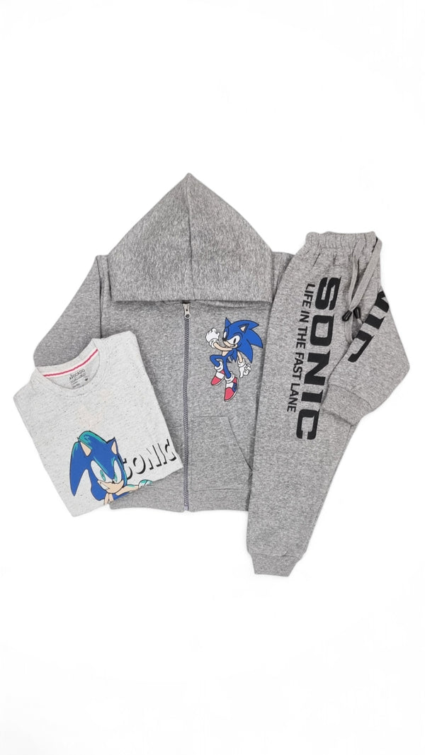 Sonic Fast lane Charcoal Hoodie - Trouser & White Sonic Tee ( 3 pcs )