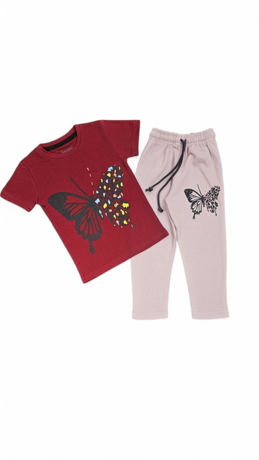 Butterfly Print Maroon Tee & Pink Trouser