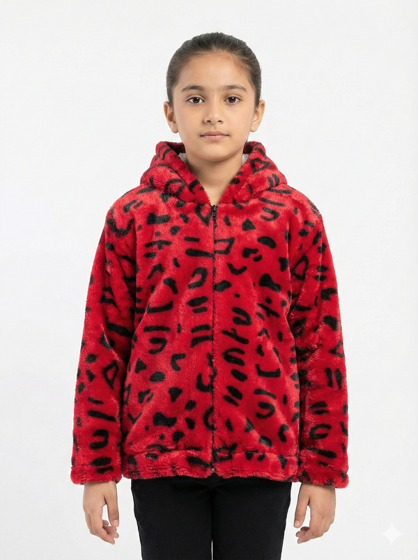 Red Cheetah Plush Fur Jacket