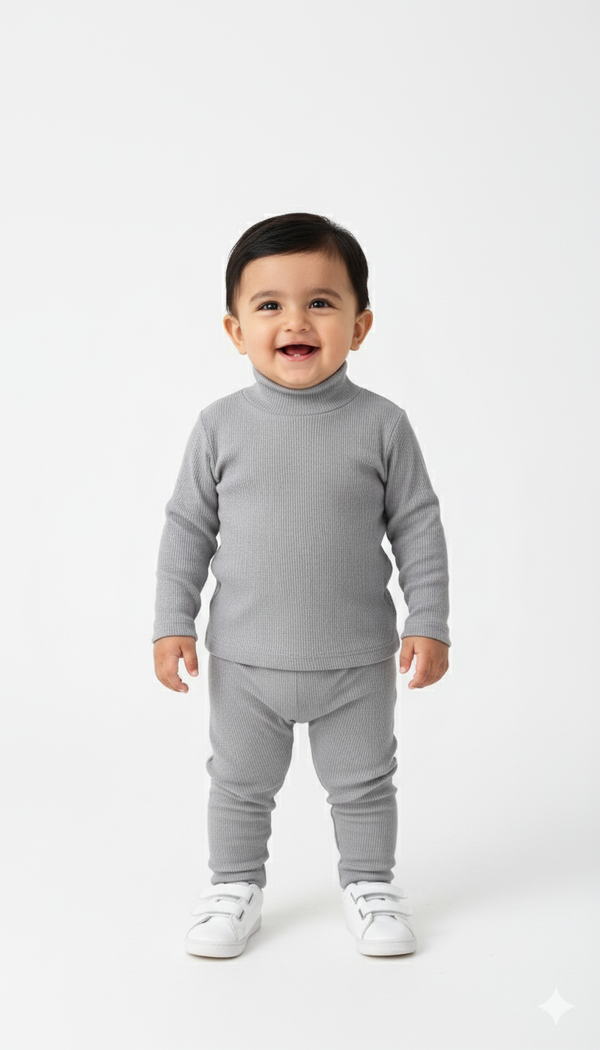 Soft Grey Ribbed Inner Mock Neck Set