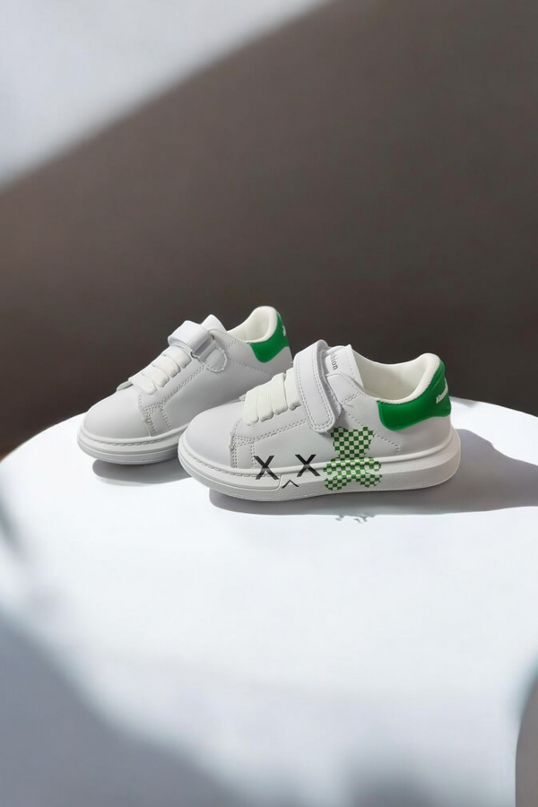 Green Teddy Print White Sneaker