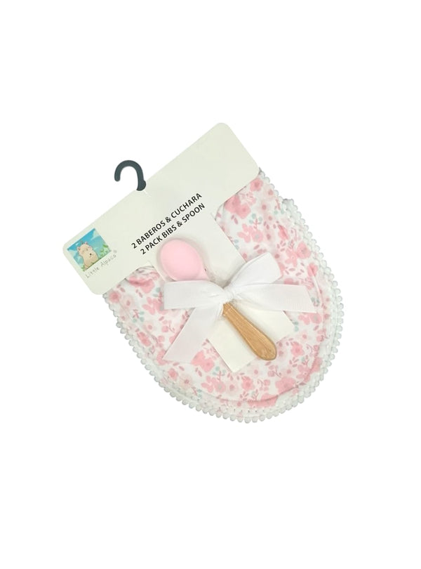 2 Pack Florals Bibs & Spoon