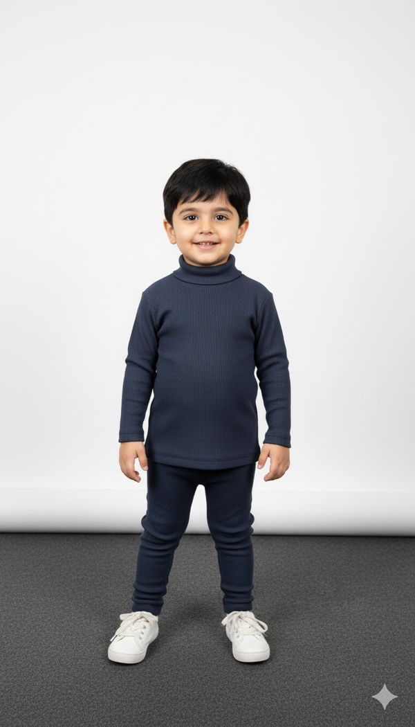 Space Blue Ribbed Mock Neck Set Infant