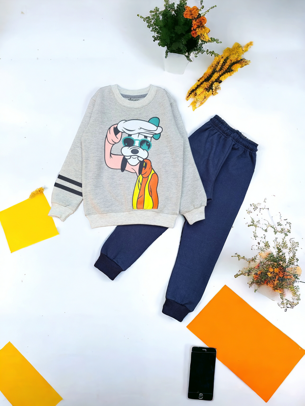 Goofy Winter Fleece Sweatshirt & Navy Trouser