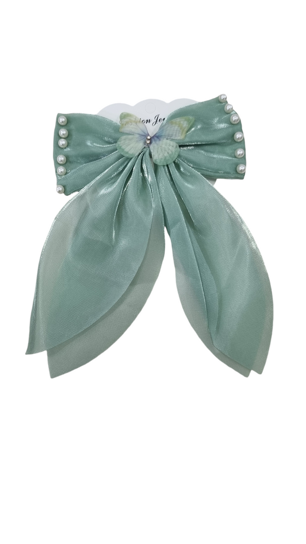 Butterfly Pearl Bow Mint Green Hair Clip