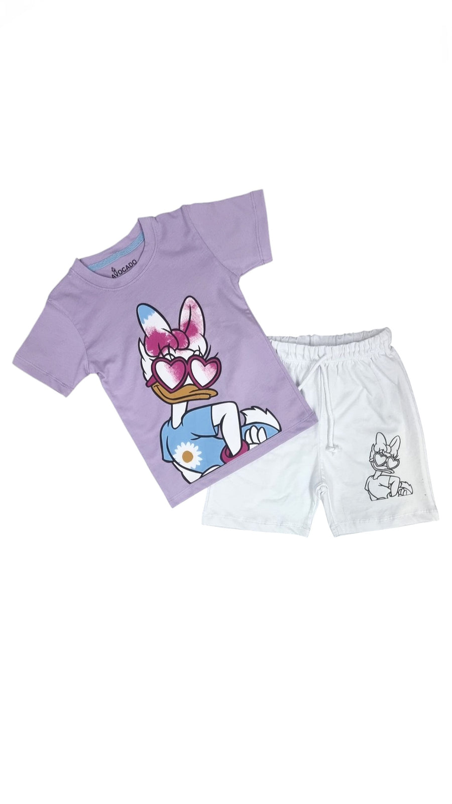 Daisy Duck Printed Purple Tee & White Short