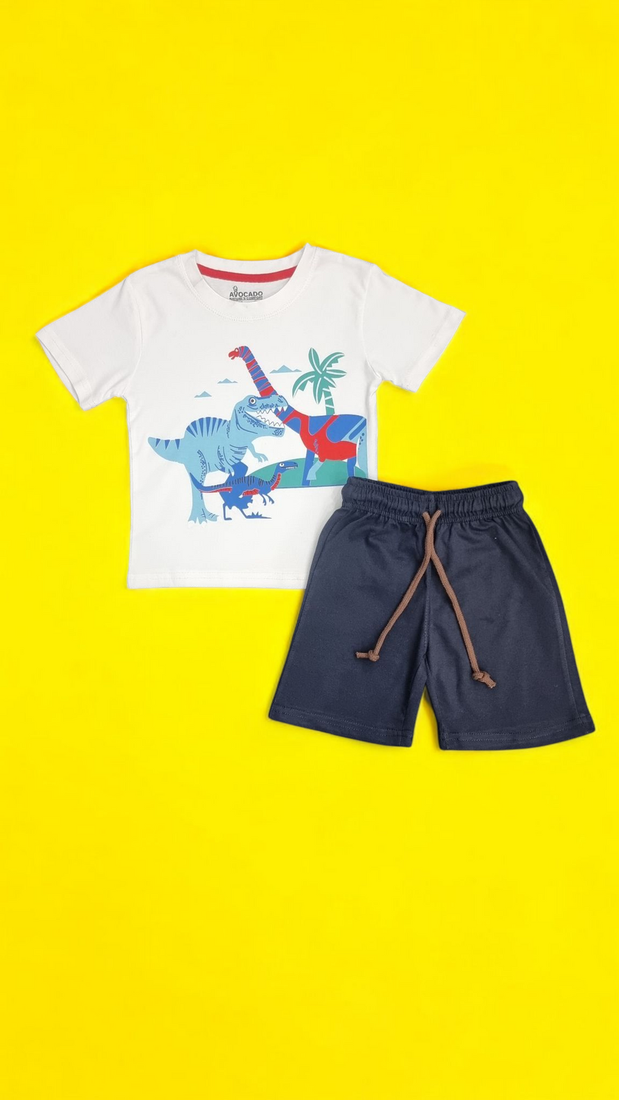 Dino Explorer White Tee & Navy Shorts