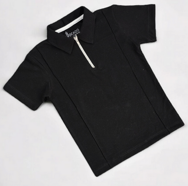 Black Polo Tee With Zipper Closurey