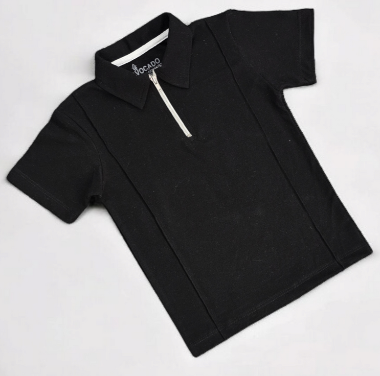 Black Polo Tee With Zipper Closure