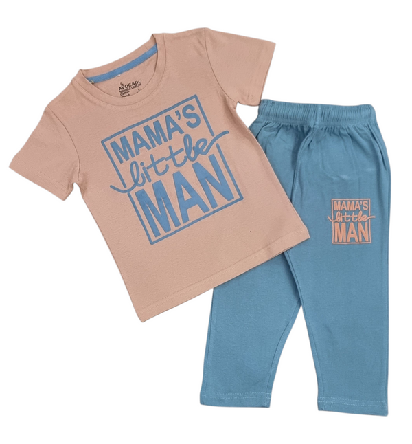 Mama’s Man Light Beige Tee & Sky Blue Trouser