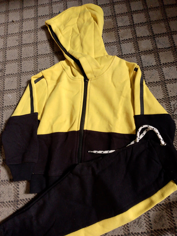 Black Yellow Panel Fleece Tracksuit