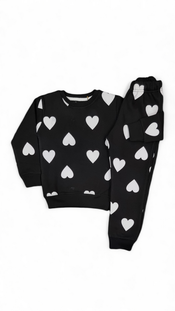 Adorable Heart Print Fleece Sweatshirt & Trouser