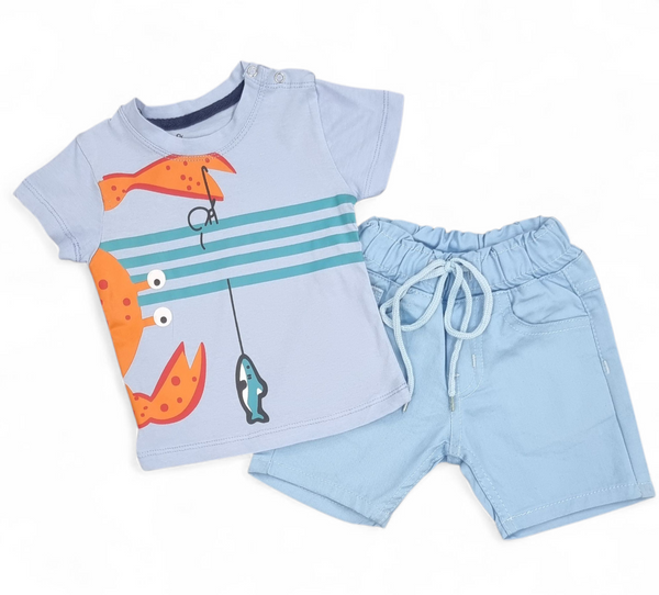Hooked On Fun Tee & Sky Blue Cotton Short Infant