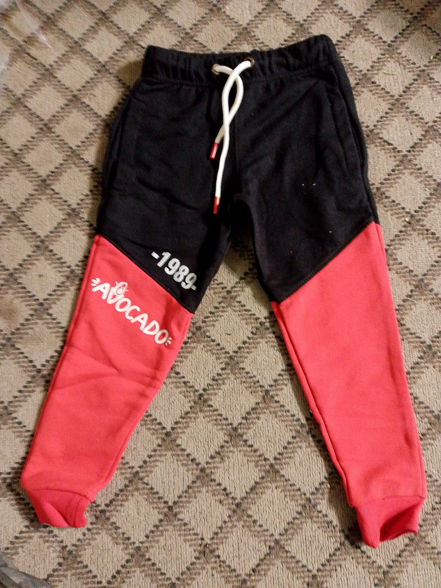 1989 Avocado Black/Red Panel Fleece Trouser