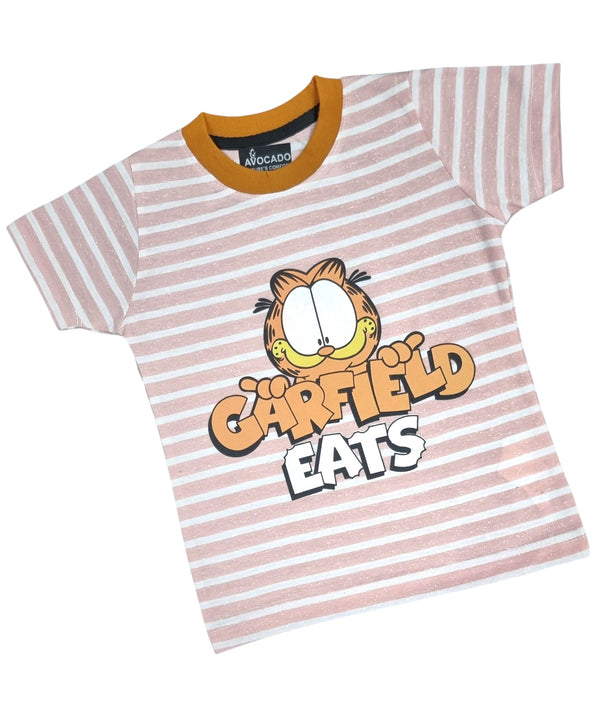 Garfield Eats Baby Pink Striped Tee