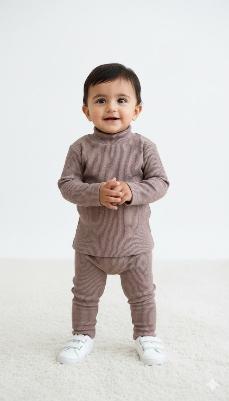 Warm Grey Ribbed Mock Neck Set Infant