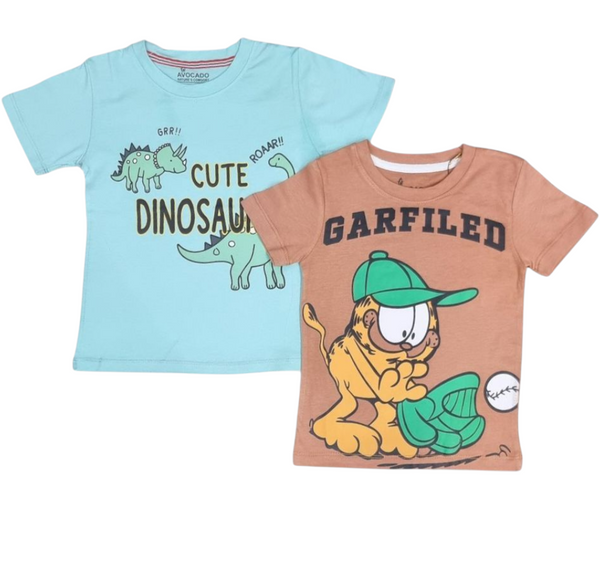 Garffiled Basball Tee & Cute Dainasour Tee ( Pack Of 2 )