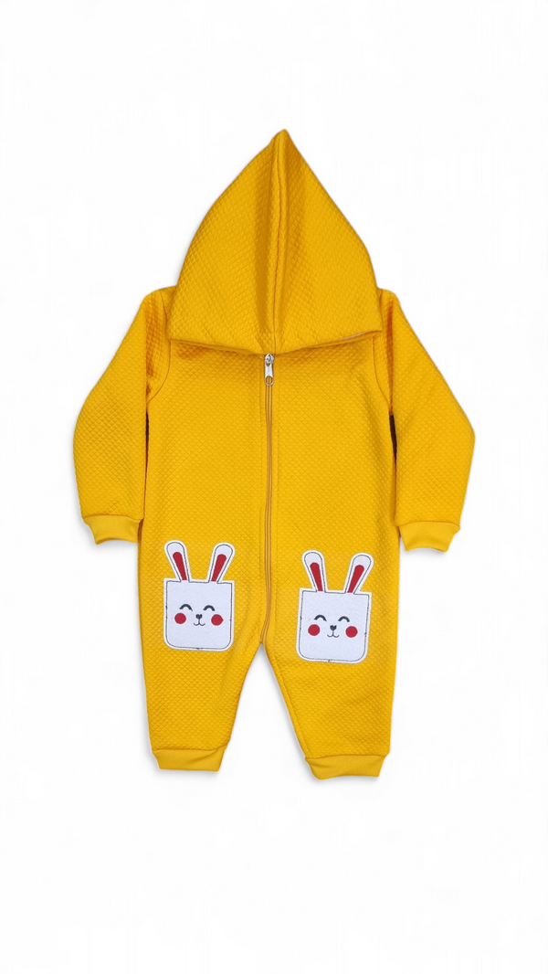 Cozy Duo Bunny Embossed Fleece Yellow Romper