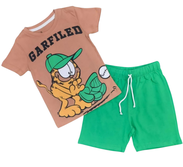 Garffiled Basball Tee & Green Summer Blended Summer Short
