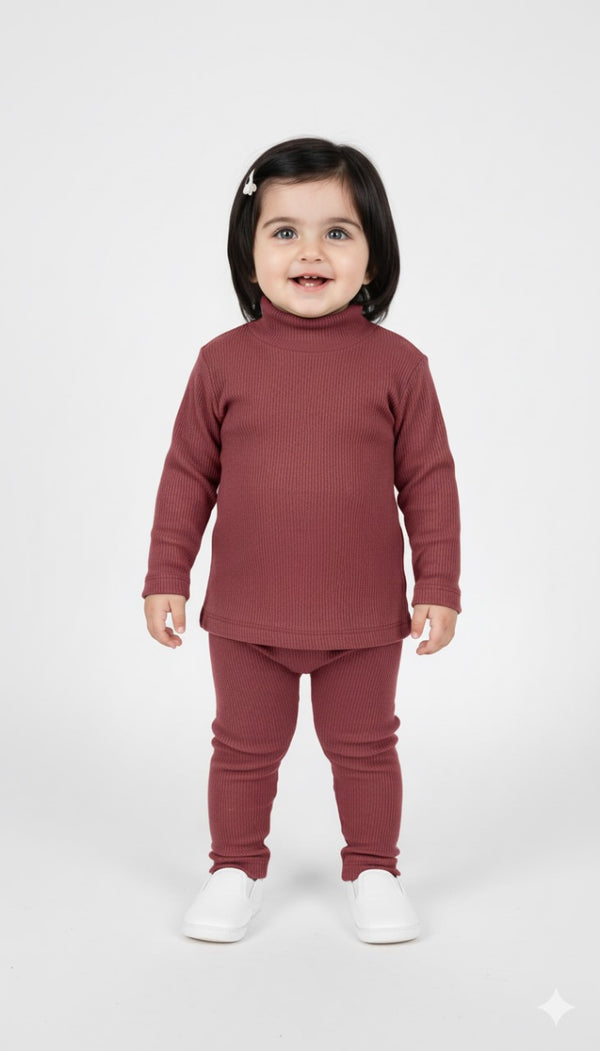 Maroon Ribbed Mock Neck Set Infant