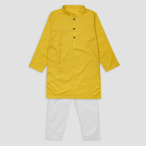 Yellow Geometric Self Cotton Kurta & Trouser
