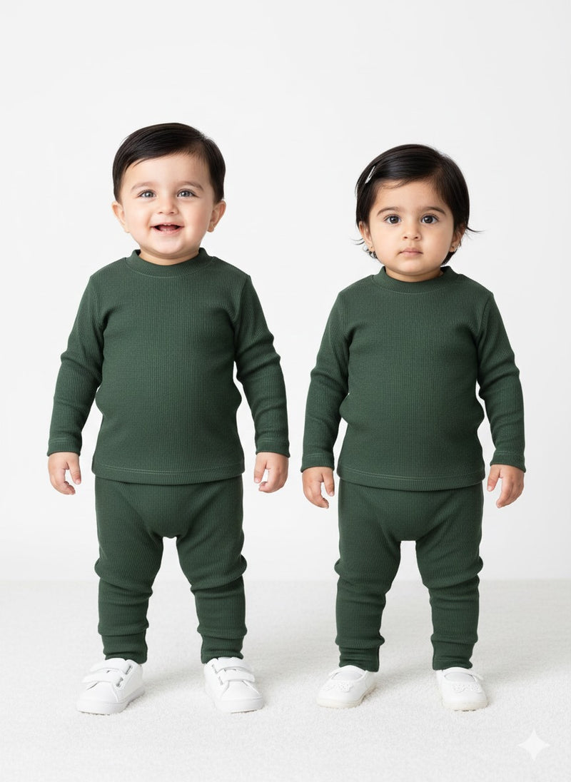Dark Green Waffle Knit Sweat Set Infant
