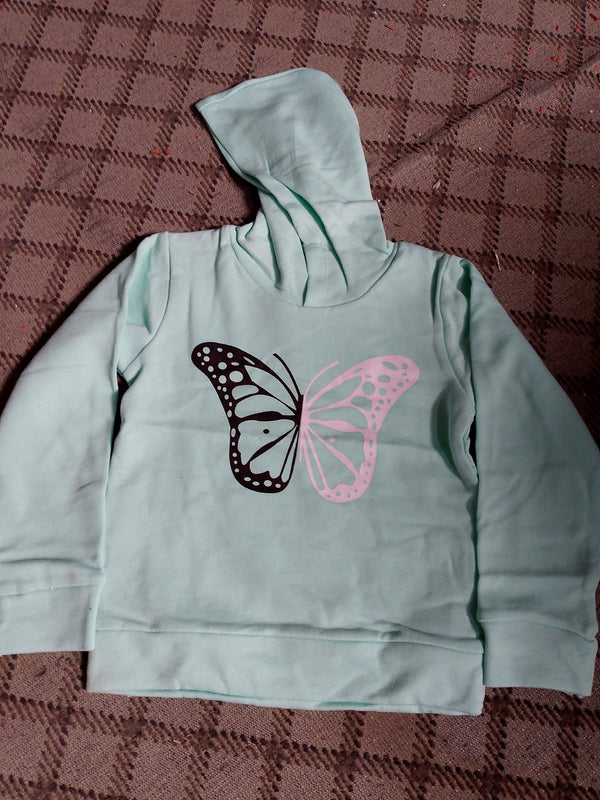 Butterfly Printed Sky Blue Winter Fleece Hoodie