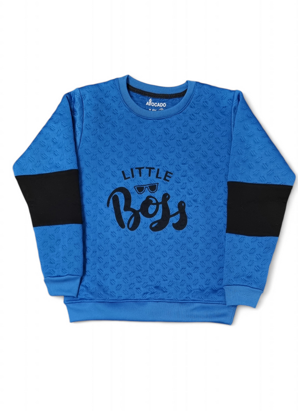 Little Boss Embossed Lose Fit Blue Sweatshirt