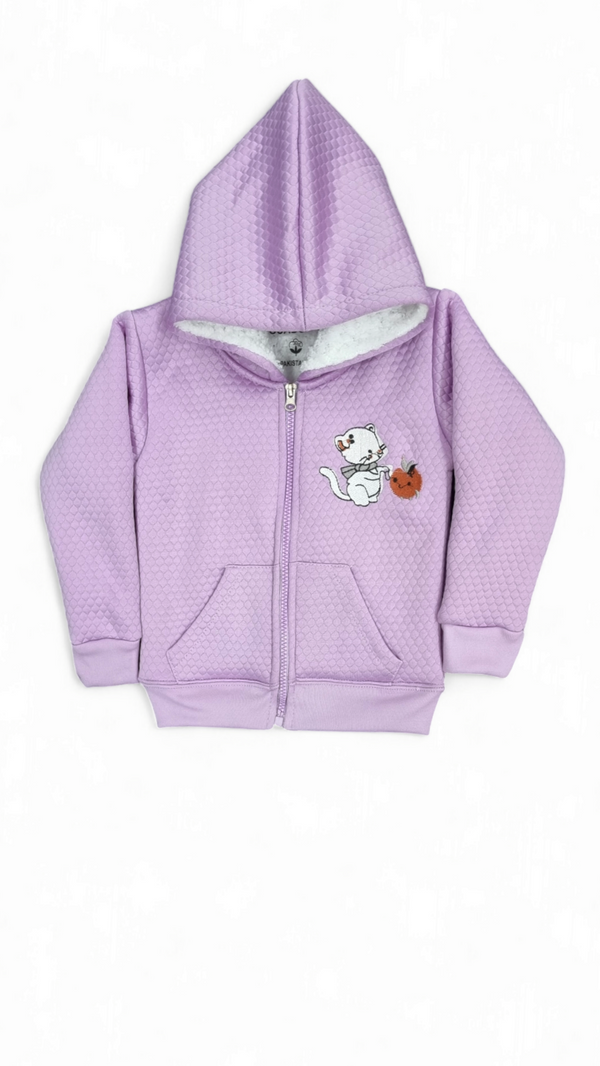 Adorable Kitty Design Embossed Fleece Jacket